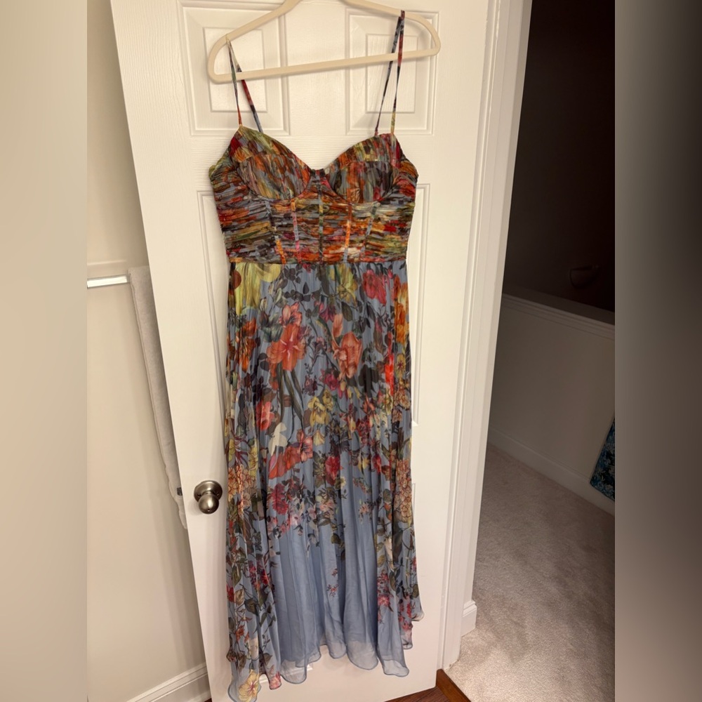 AQUA blue floral pleated dress